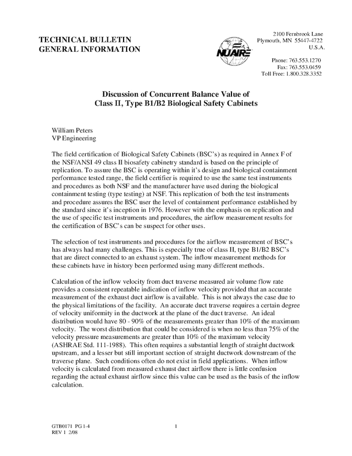 Discussion of Concurrent Balance Value of Class II, B1 and B2 Biosafety Cabinets