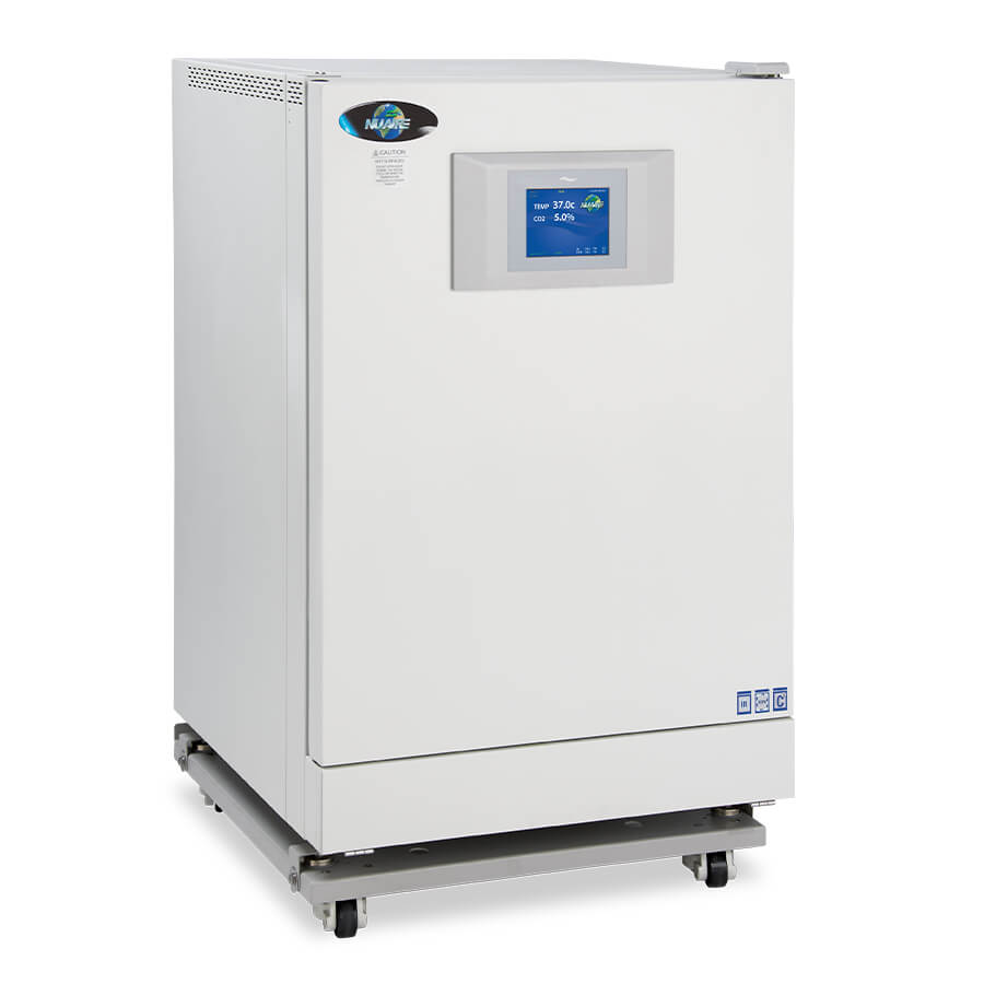 CO2 Incubator model NU-5810 featured on a NU-1582 castered platform base with leg levelers