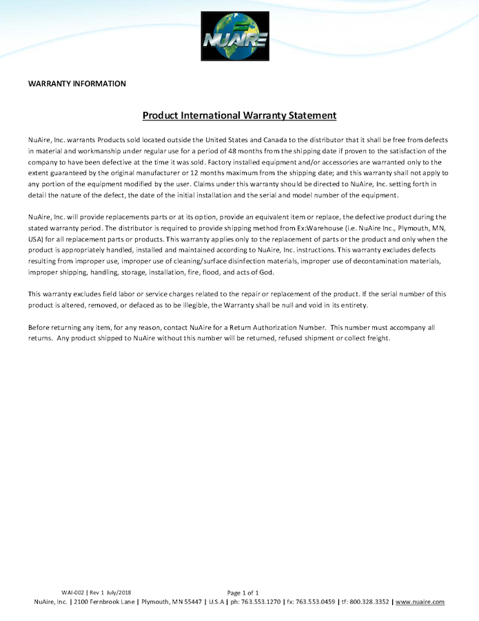 General Laboratory Product International Warranty